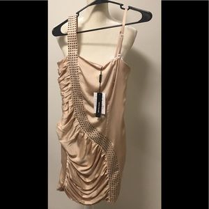 NWT. Peppe Peluso Golden-Cream Riveted Dress